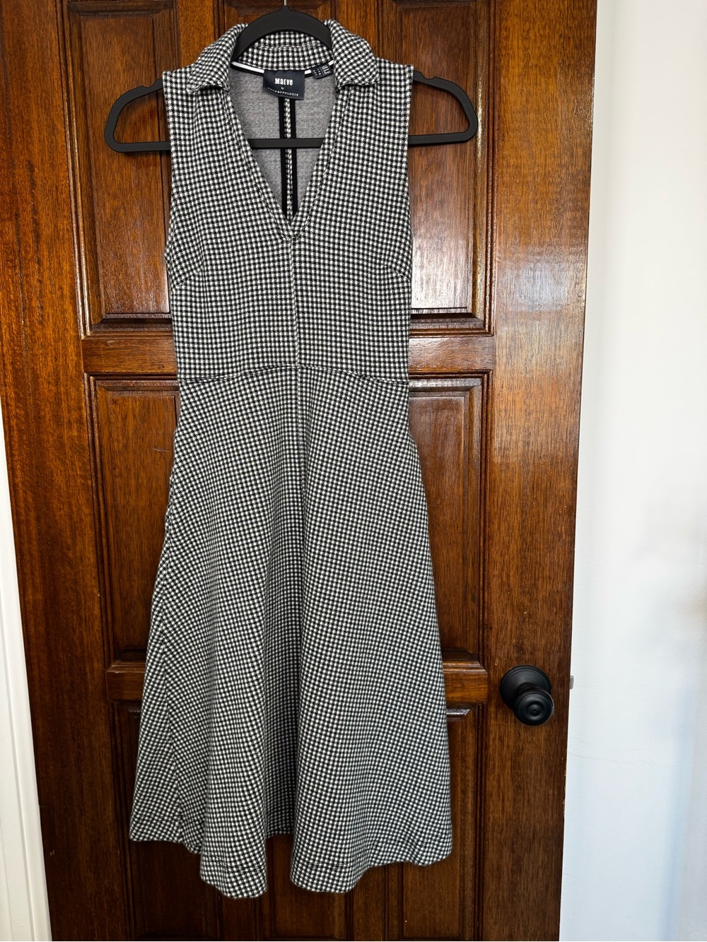 Anthropologie Black & White Gingham Collared Fit-and-Flare Dress